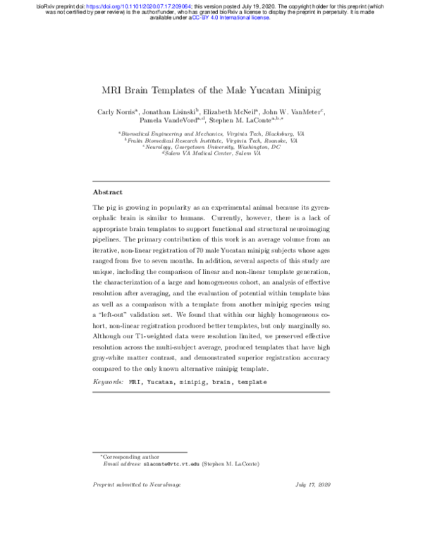 (PDF) MRI Brain Templates of the Male Yucatan Minipig