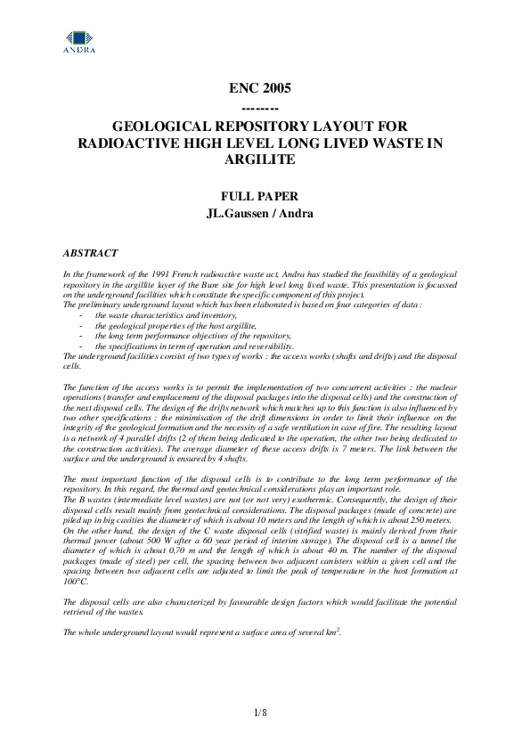 (PDF) Geological Repository Layout for Radioactive High-level Long ...