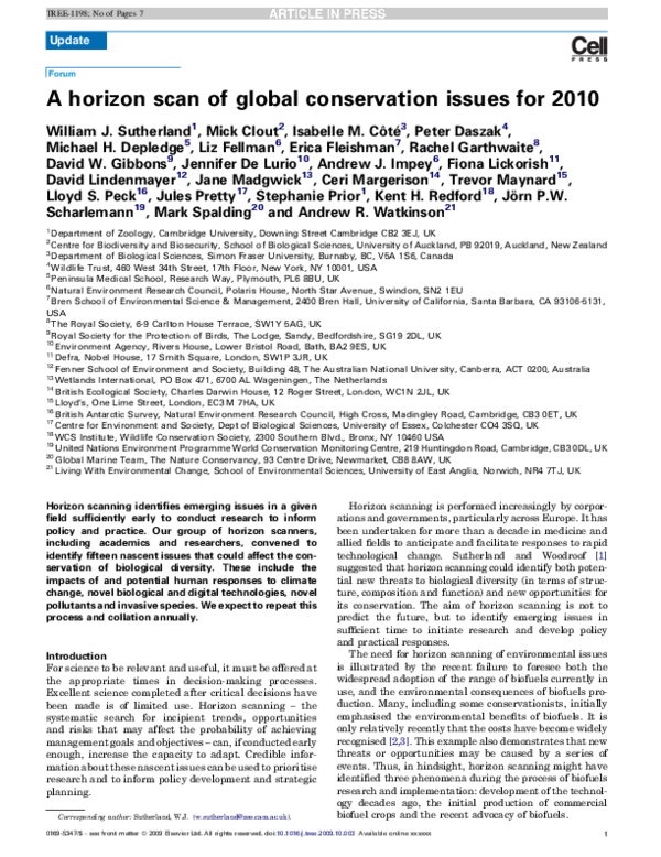 (PDF) A horizon scan of global conservation issues for 2010