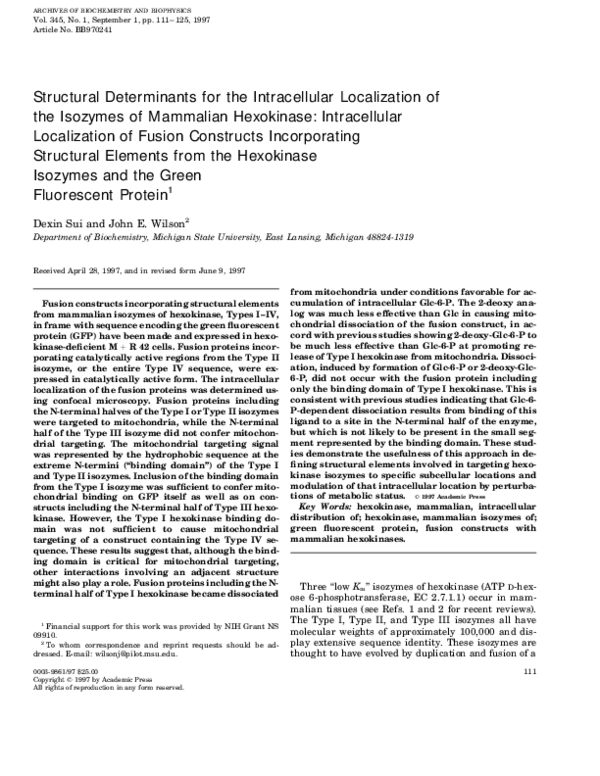 (PDF) Structural Determinants for the Intracellular Localization of the ...