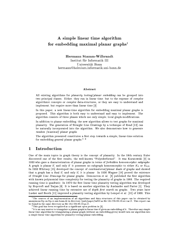 (PDF) A simple linear time algorithm for embedding maximal planar graphs