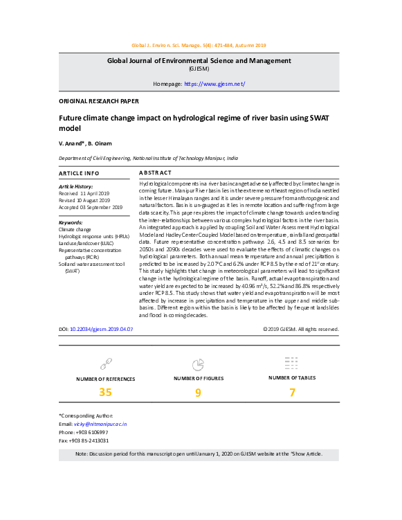 (PDF) Future climate change impact on hydrological regime of river ...