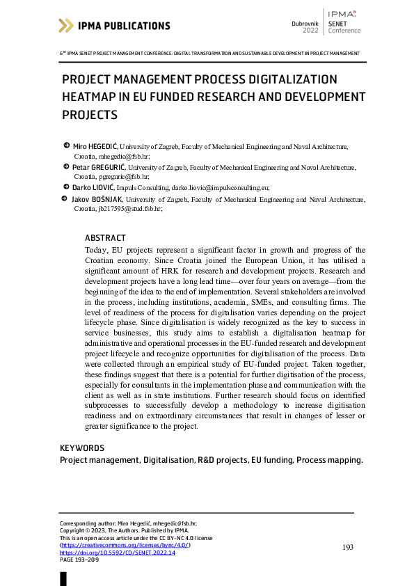 (PDF) Project Management Process Digitalization Heatmap in EU Funded ...