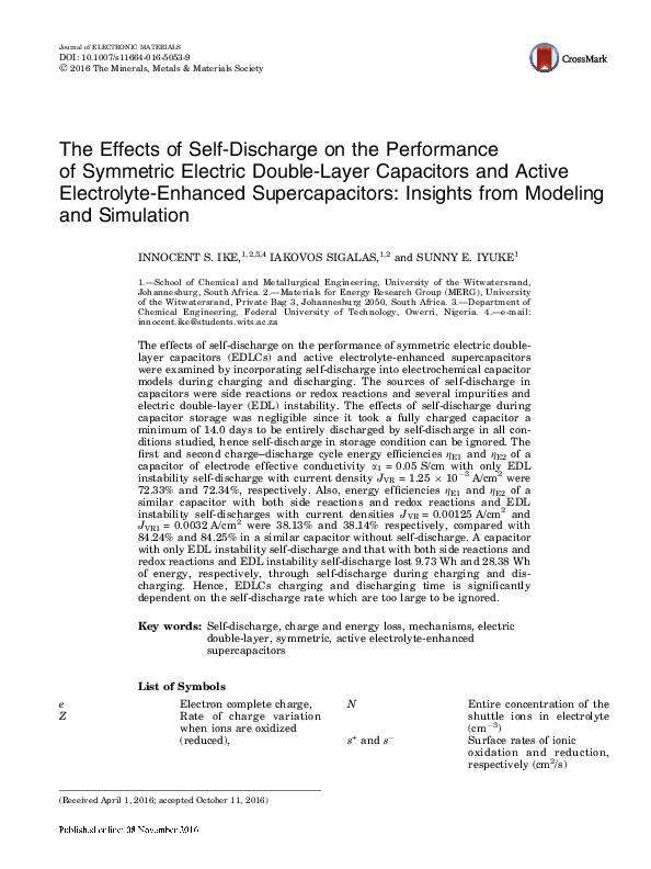 (PDF) The Effects of Self-Discharge on the Performance of Symmetric ...