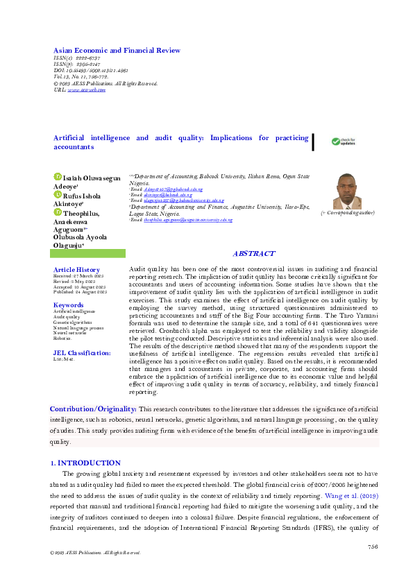 (PDF) Artificial intelligence and audit quality: Implications for ...