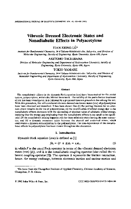 (PDF) Vibronic dressed electronic states and nonadiabatic effects in ...
