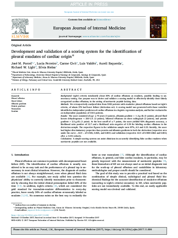 (PDF) Development and validation of a scoring system for prediction of ...