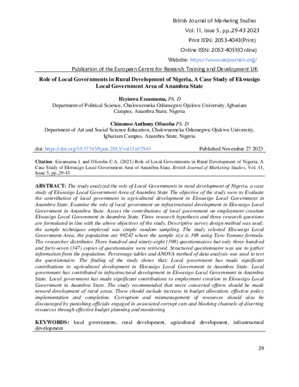 (PDF) Role of Local Governments in Rural Development of Nigeria, A Case ...
