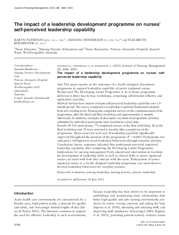 (PDF) The impact of a leadership development programme on nurses' self ...