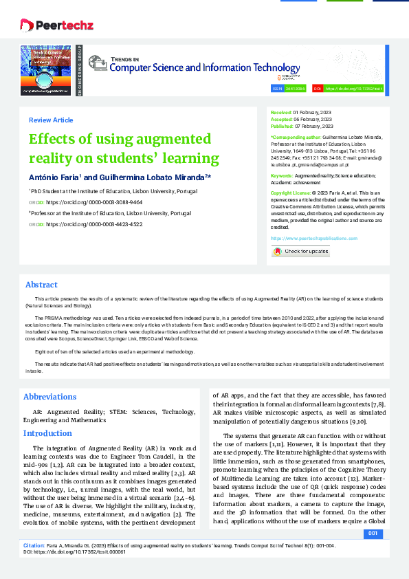 (PDF) Effects of using augmented reality on students' learning