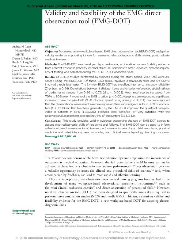 (PDF) Validity and feasibility of the EMG direct observation tool (EMG-DOT)