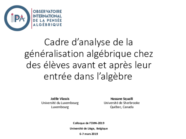(PDF) Cadre d’analyse de la généralisation algébrique chez des élèves