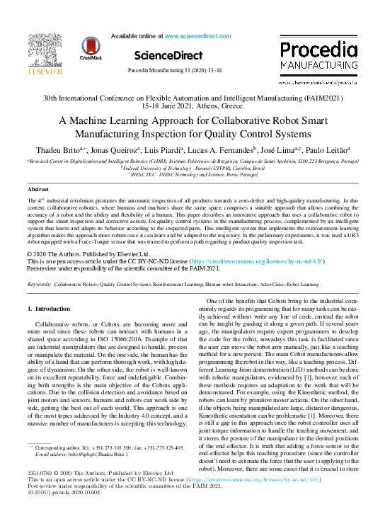 (PDF) A Machine Learning Approach for Collaborative Robot Smart ...