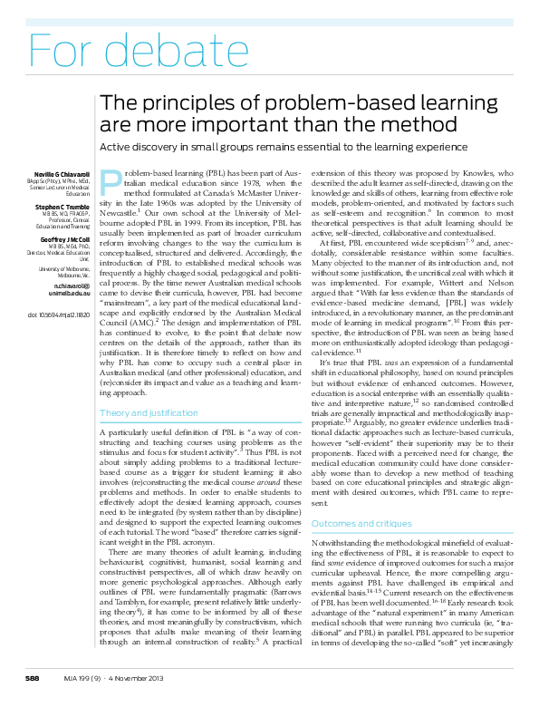 (PDF) The principles of problem‐based learning are more important than ...