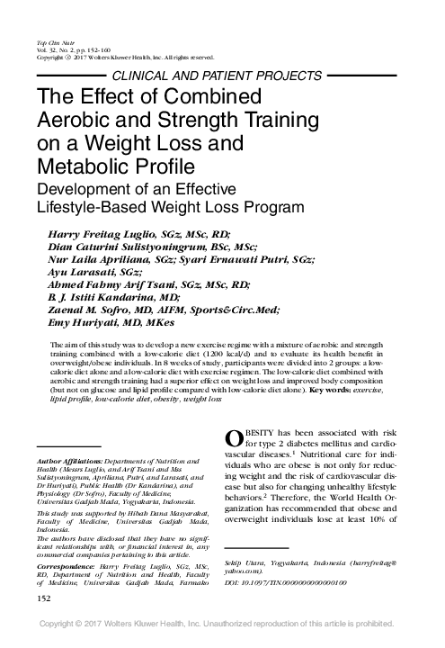 (PDF) The Effect of Combined Aerobic and Strength Training on a Weight ...
