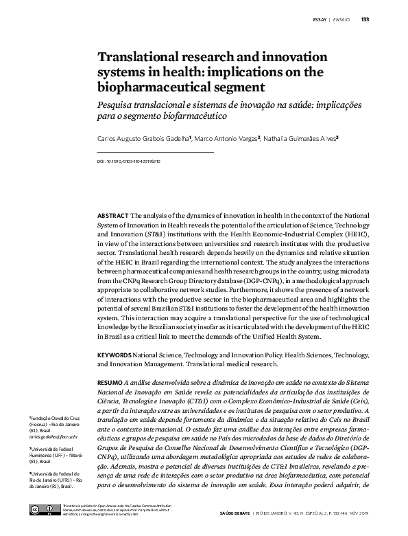 (PDF) Translational research and innovation systems in health ...