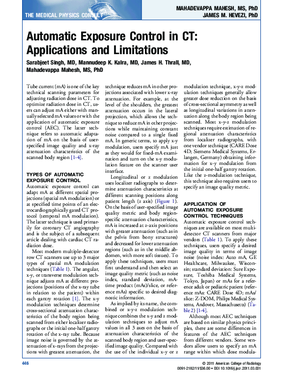 (PDF) Automatic Exposure Control in CT: Applications and Limitations