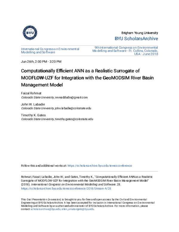 (PDF) Computationally Efficient ANN as a Realistic Surrogate of MODFLOW ...