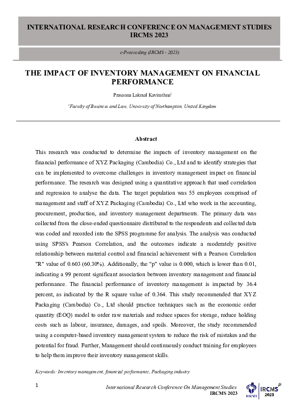 (DOC) Extended Abstract: THE IMPACT OF INVENTORY MANAGEMENT ON ...