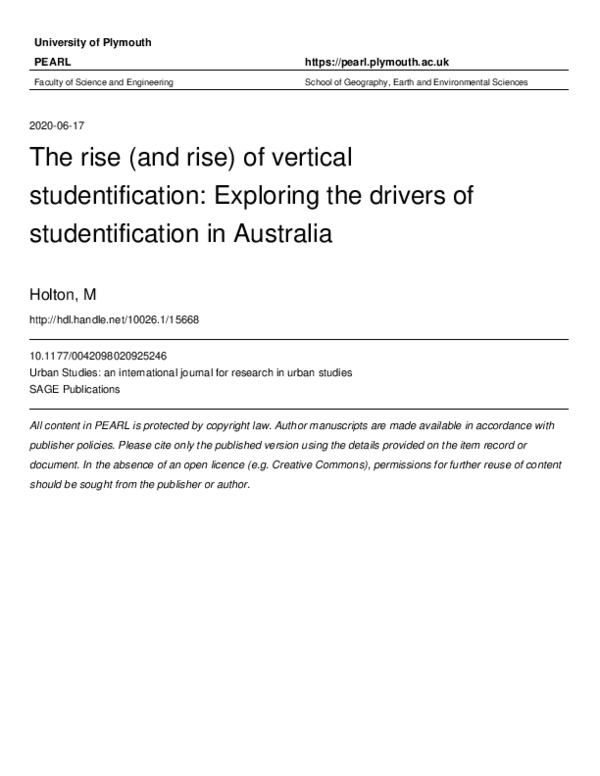 (PDF) The rise (and rise) of vertical studentification: Exploring the ...