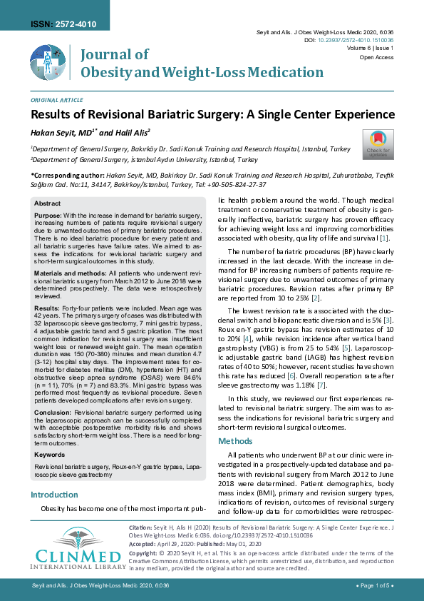 (PDF) Results of Revisional Bariatric Surgery: A Single Center Experience