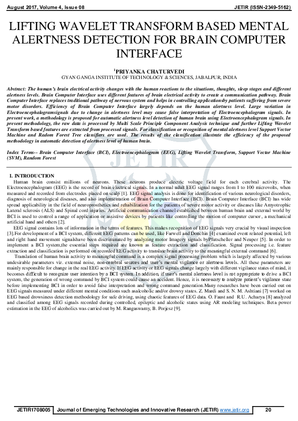 (PDF) Lifting Wavelet Transform based Mental Alertness Detection for ...