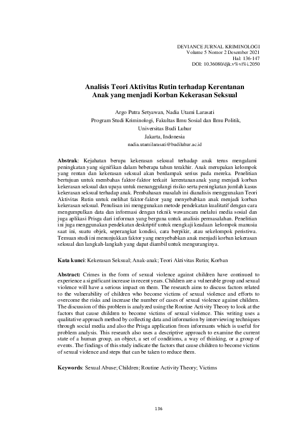 (PDF) Analisis Teori Aktivitas Rutin terhadap Kerentanan Anak yang ...