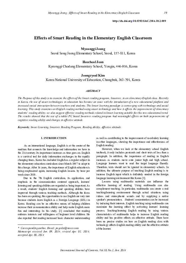 (PDF) Effects of Smart Reading in the Elementary English Classroom