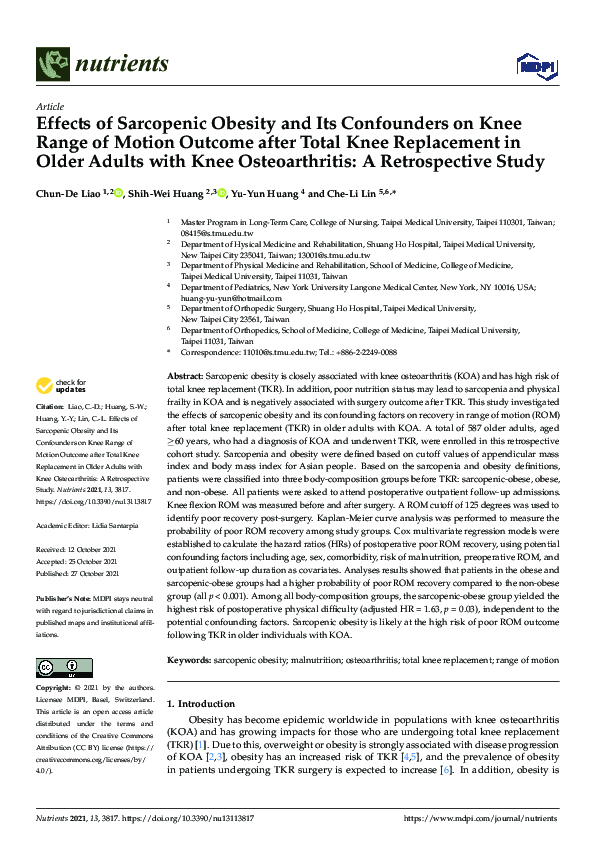 (PDF) Effects of Sarcopenic Obesity and Its Confounders on Knee Range ...