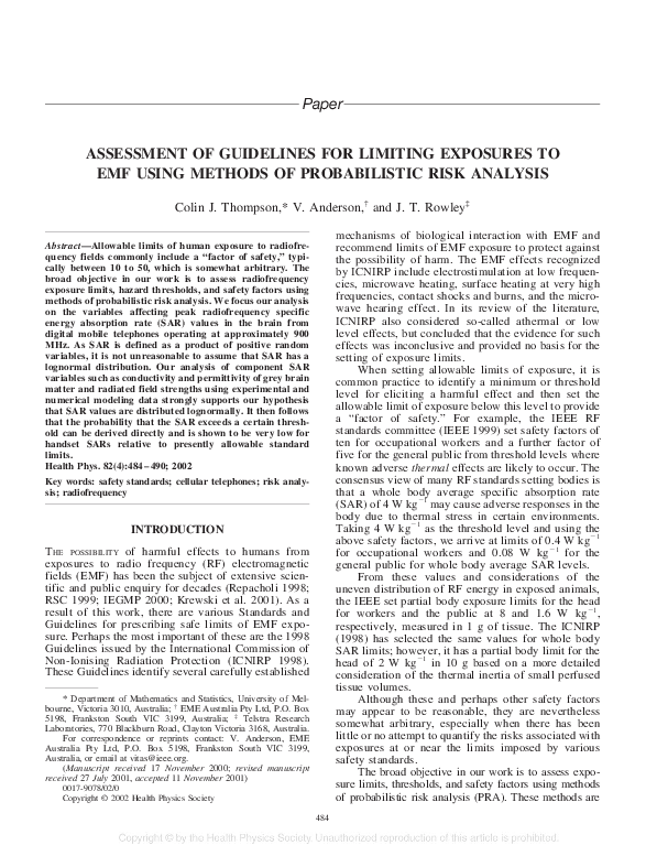(PDF) Assessment of Guidelines for Limiting Exposures to Emf Using ...