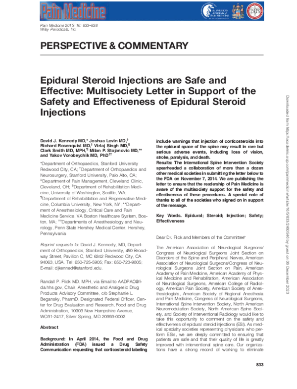 (PDF) Epidural Steroid Injections are Safe and Effective: Multisociety ...