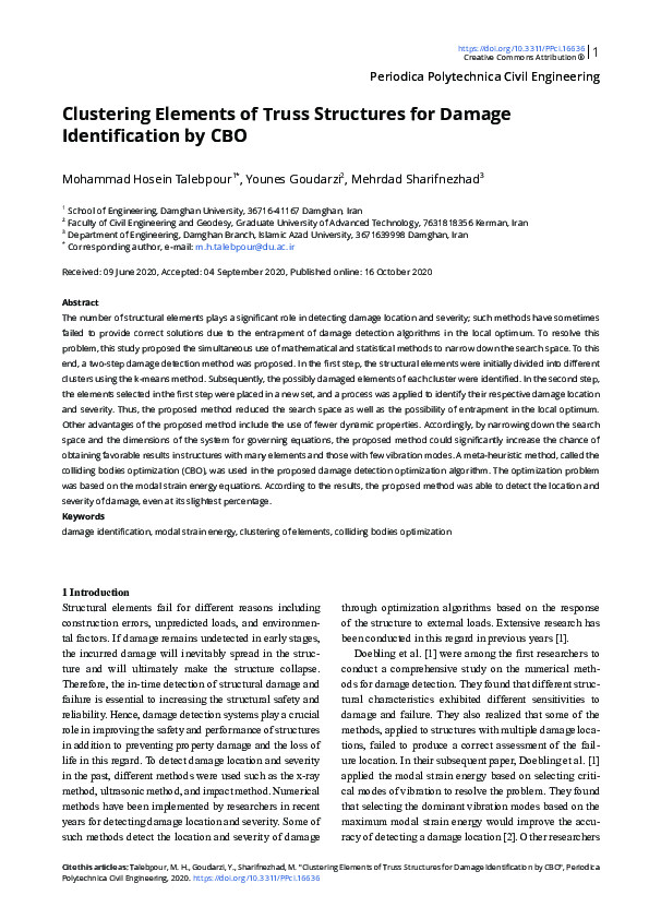 (PDF) Clustering Elements of Truss Structures for Damage Identification ...
