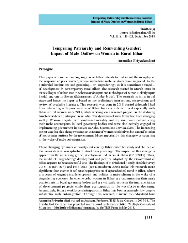 (PDF) Tempering Patriarchy and Reinventing Gender: Impact of Male ...