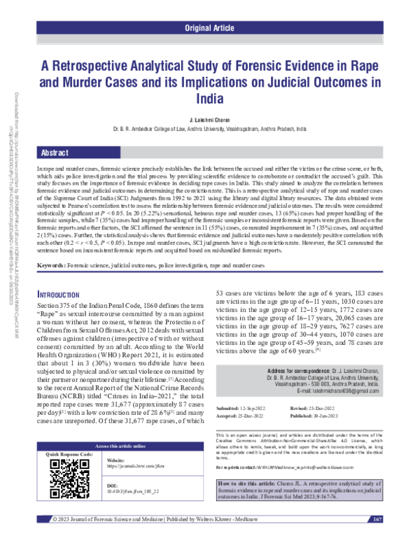 (PDF) A Retrospective Analytical Study of Forensic Evidence in Rape and ...