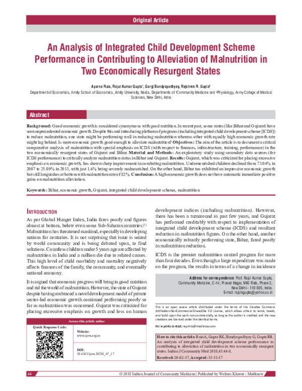 (PDF) An analysis of integrated child development scheme performance in ...