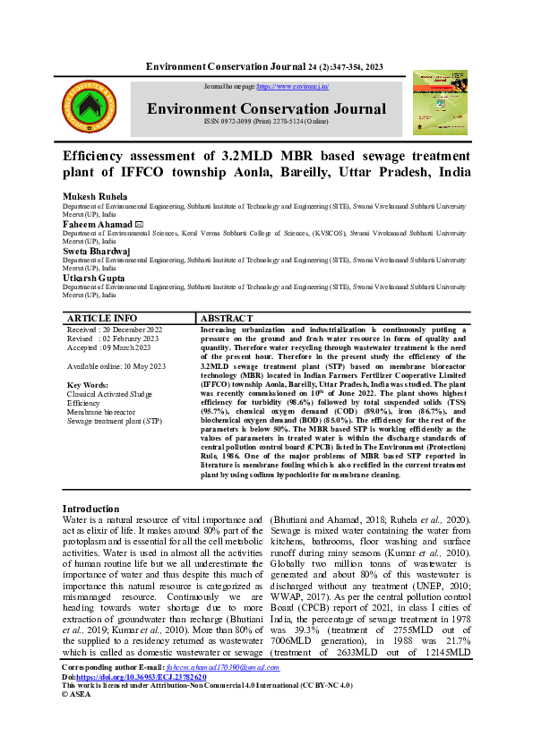 (PDF) Efficiency assessment of 3.2MLD MBR based sewage treatment plant ...