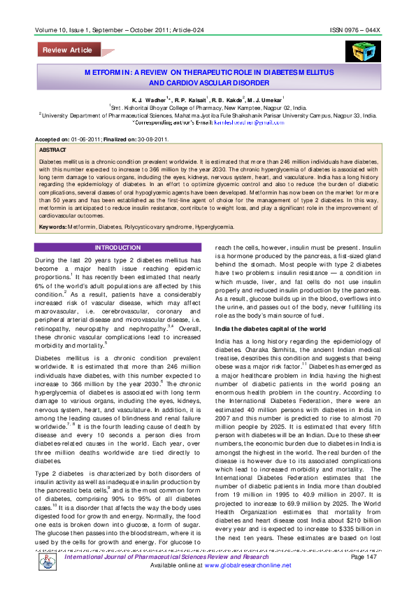 (PDF) METFORMIN: A REVIEW ON THERAPEUTIC ROLE IN DIABETES MELLITUS AND ...