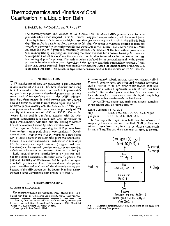 (PDF) Thermodynamics and kinetics of coal gasification in a liquid iron ...