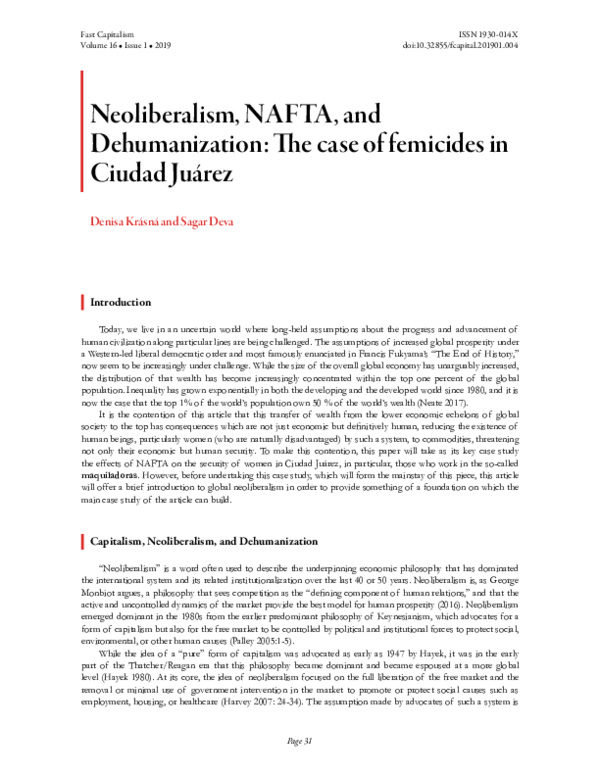 (PDF) Neoliberalism, NAFTA, and Dehumanization: The case of femicides ...