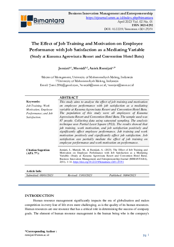 (PDF) The Effect of Job Training and Motivation on Employee Performance ...