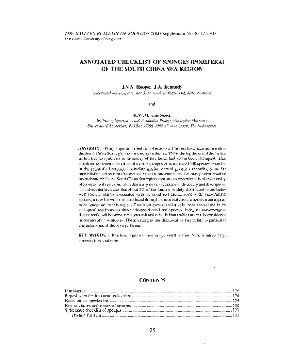 (PDF) Annotated checklist of sponges (Porifera) of the South China Sea ...