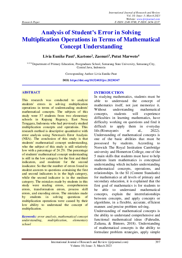 (PDF) Analysis of Student's Error in Solving Multiplication Operations ...