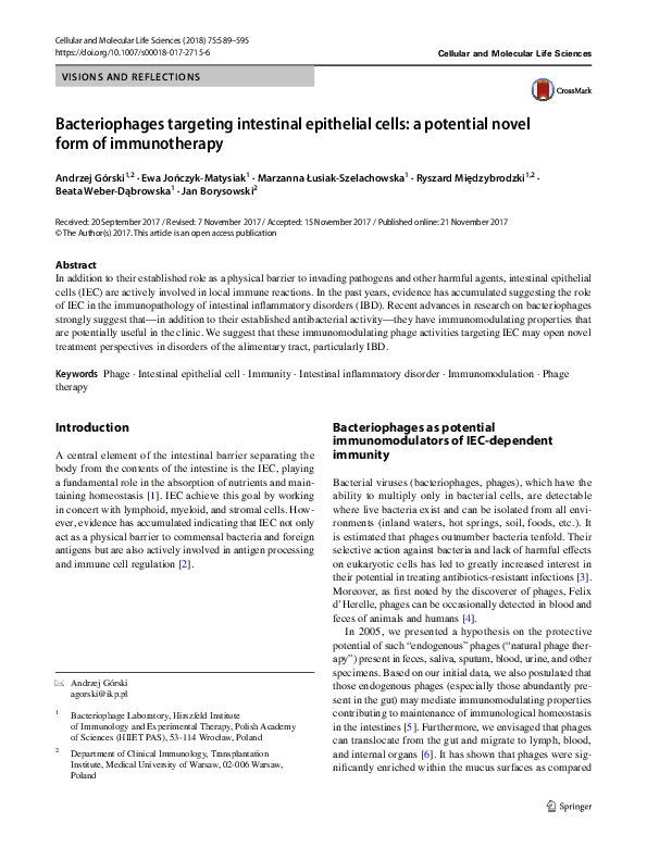 (PDF) Bacteriophages targeting intestinal epithelial cells: a potential ...