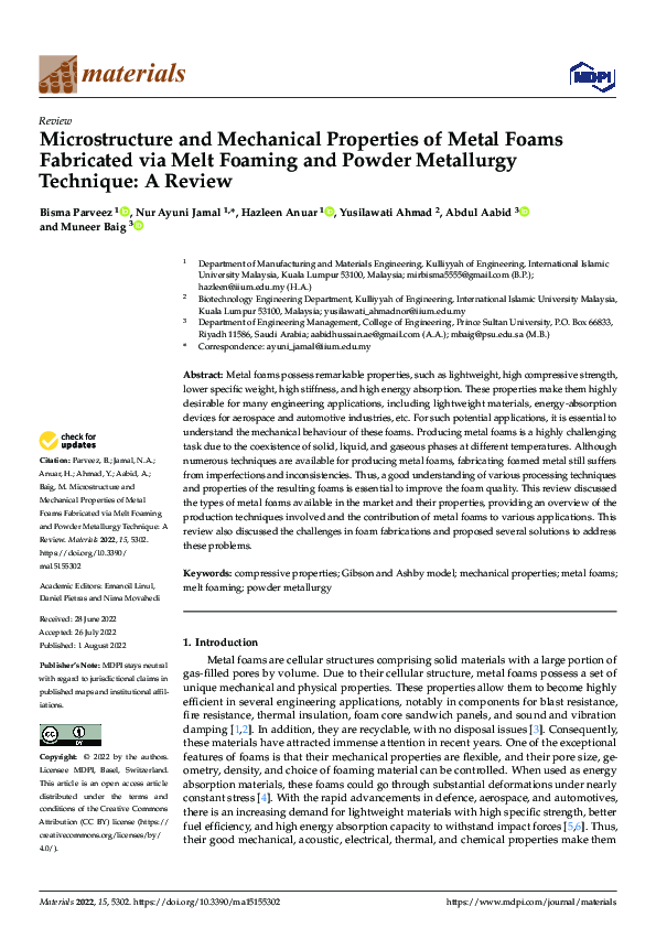 (PDF) Microstructure and Mechanical Properties of Metal Foams ...