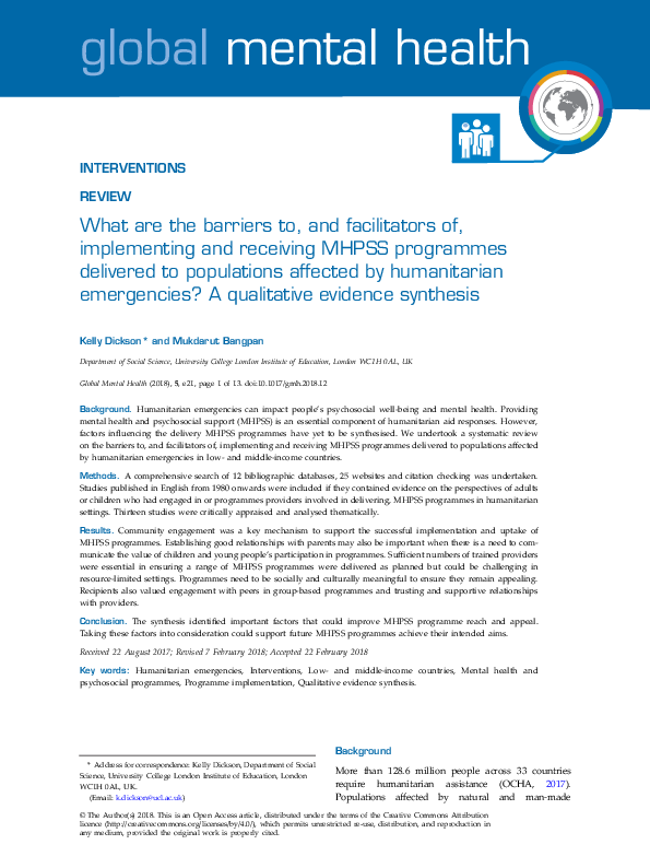 (PDF) What are the barriers to, and facilitators of, implementing and ...