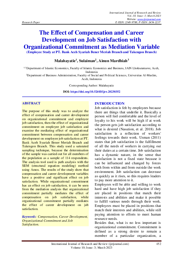 (PDF) The Effect of Compensation and Career Development on Job ...
