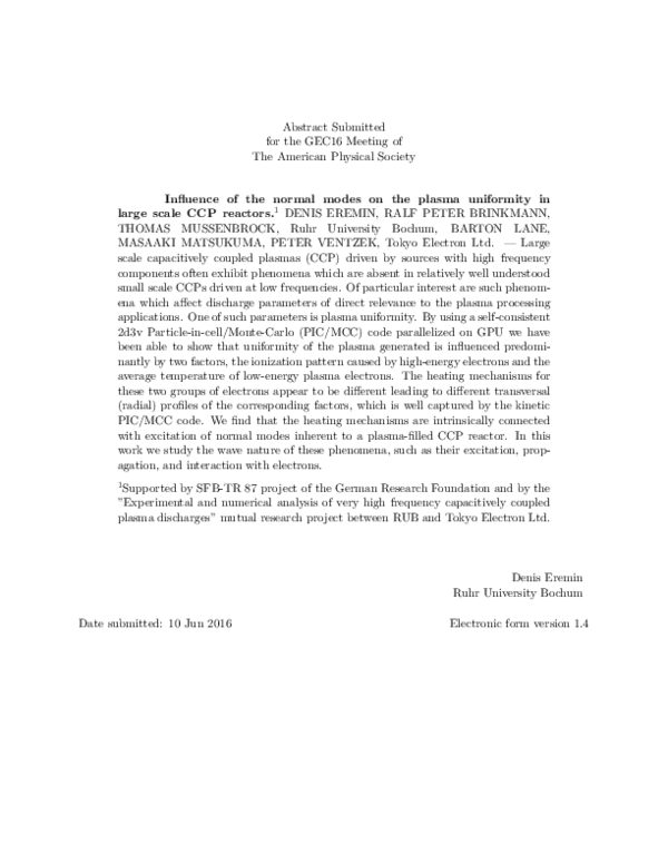 Influence of the normal modes on the plasma uniformity in large scale CCP reactors