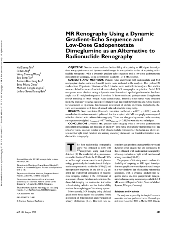 (PDF) MR Renography Using a Dynamic Gradient-Echo Sequence and Low-Dose ...