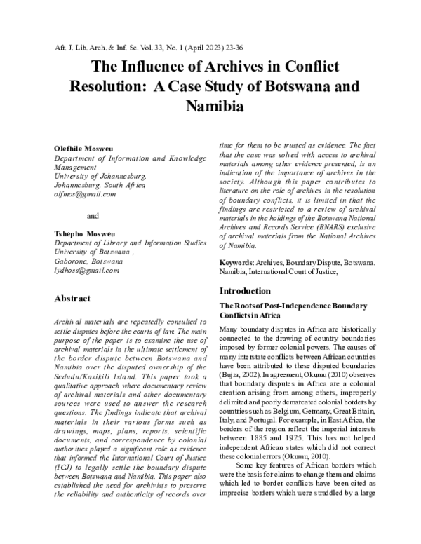 (PDF) The Influence of Archives in Conflict Resolution: A Case Study of ...
