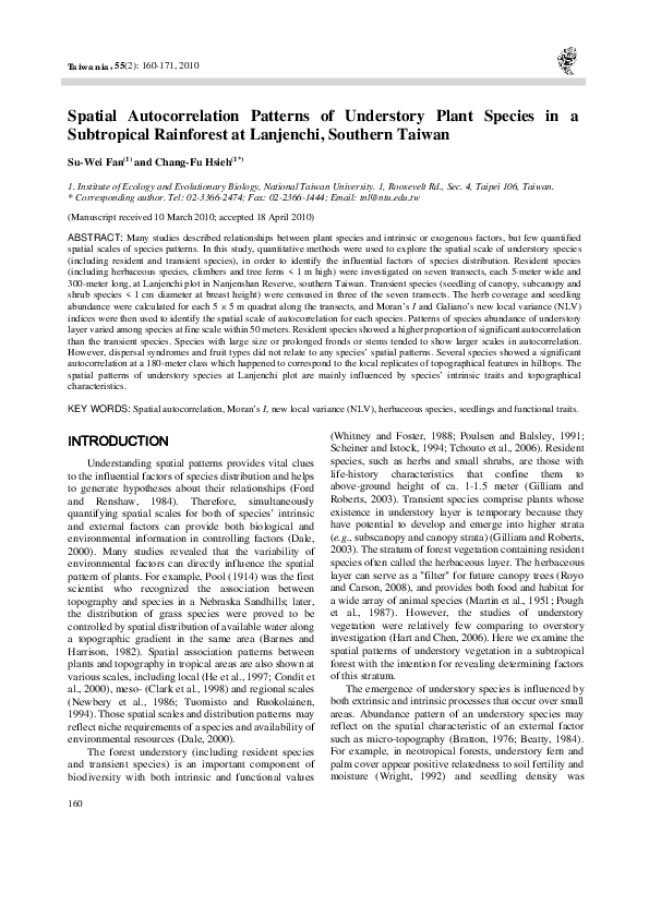 (PDF) Spatial Autocorrelation Patterns of Understory Plant Species in a ...